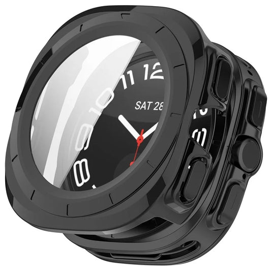 For Samsung Galaxy Watch Ultra 47mm PC Watch Case Anti-Scratch Cover with Tempered Glass Film - Pink