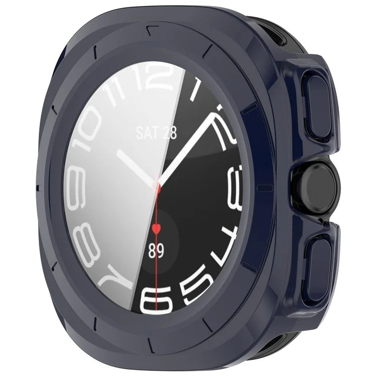 For Samsung Galaxy Watch Ultra 47mm PC Watch Case Anti-Scratch Cover with Tempered Glass Film - Pink