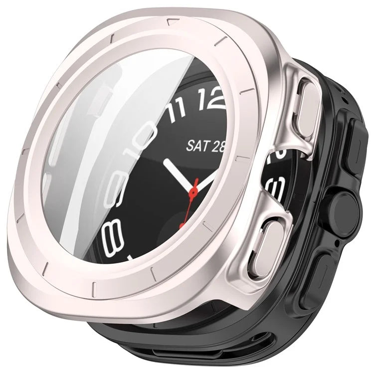 For Samsung Galaxy Watch Ultra 47mm PC Watch Case Anti-Scratch Cover with Tempered Glass Film - Pink