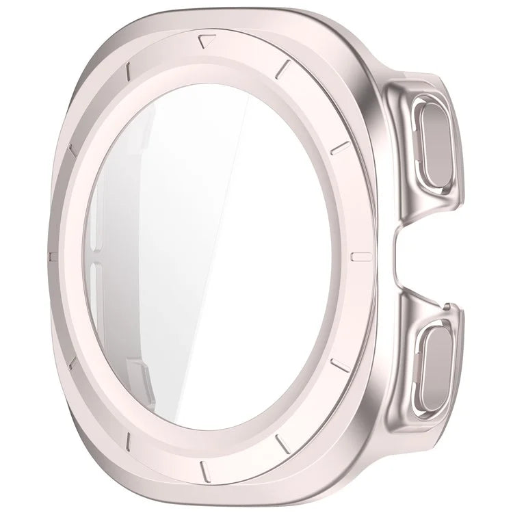 For Samsung Galaxy Watch Ultra 47mm PC Watch Case Anti-Scratch Cover with Tempered Glass Film - Pink