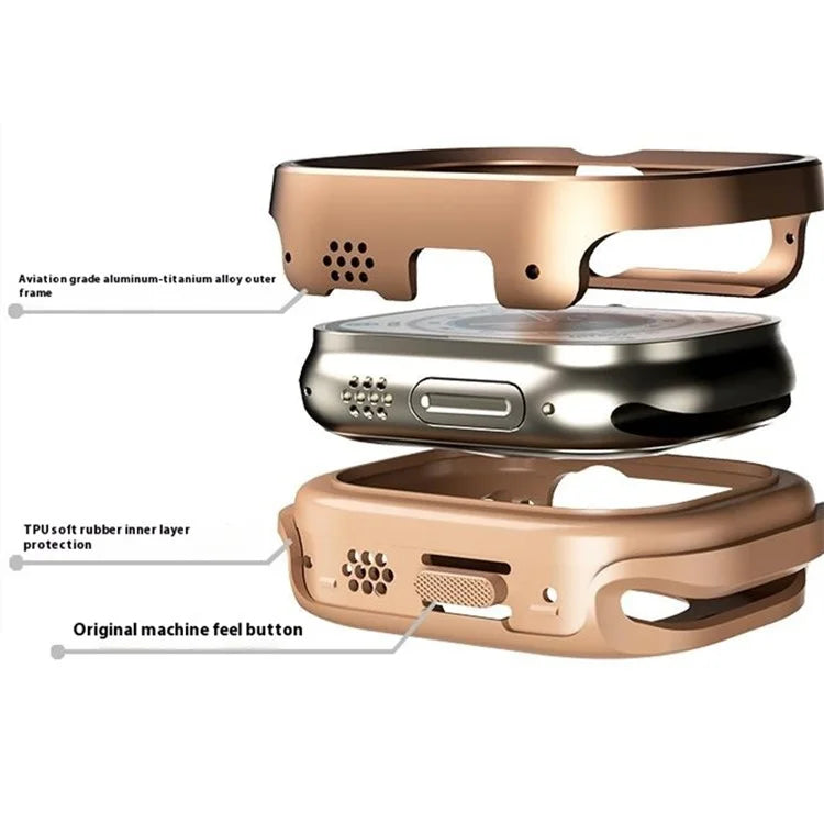 For Apple Watch Ultra / Ultra 2 49mm Protector Aluminum Titanium Alloy+TPU Watch Frame Case