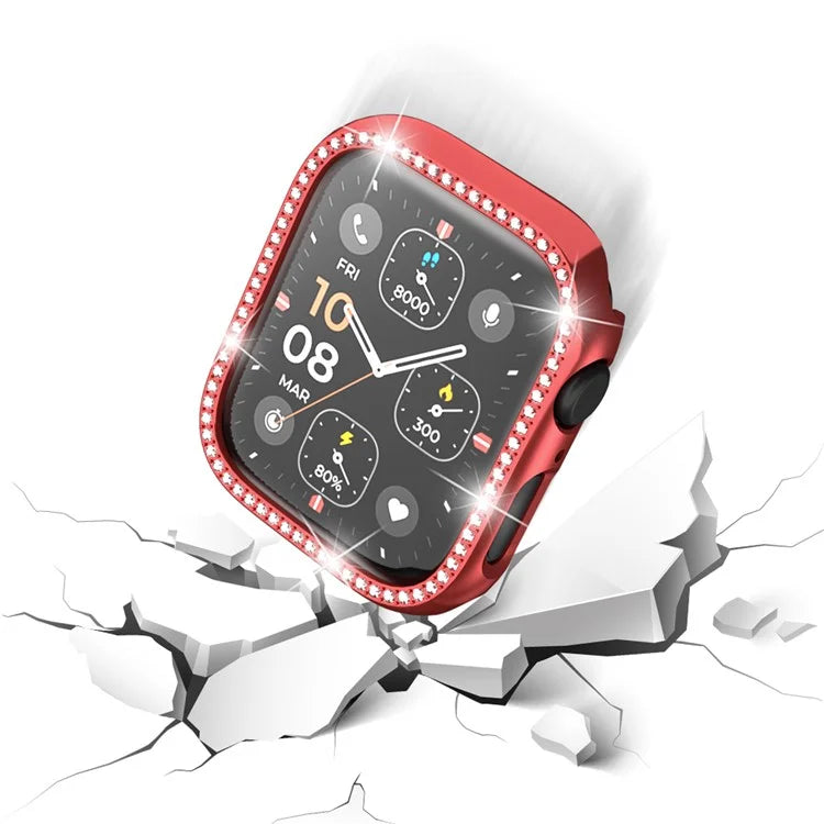 For Apple Watch Series 4  /  5  /  6  /  SE  /  SE (2022) 44mm Rhinestone Decor Hollow Out Electroplating PC Watch Case
