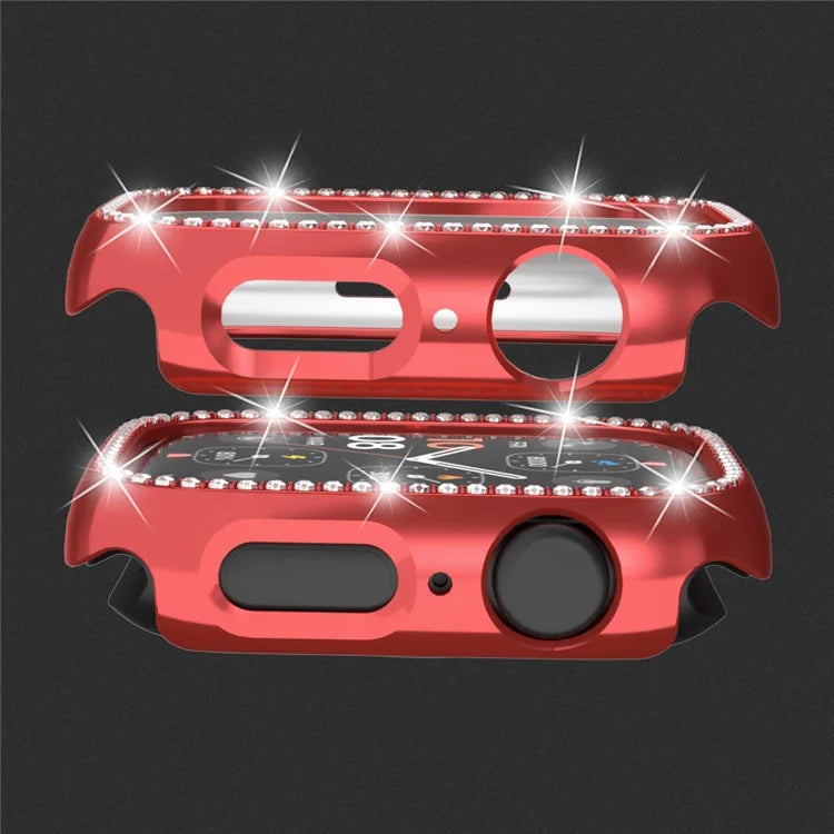 For Apple Watch Series 4  /  5  /  6  /  SE  /  SE (2022) 44mm Rhinestone Decor Hollow Out Electroplating PC Watch Case