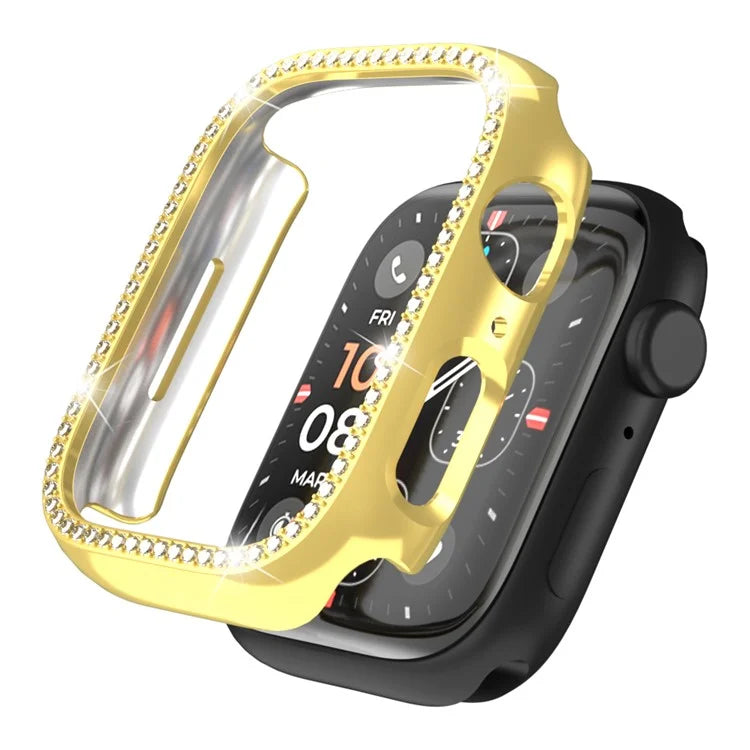 For Apple Watch Series 4  /  5  /  6  /  SE  /  SE (2022) 44mm Rhinestone Decor Hollow Out Electroplating PC Watch Case