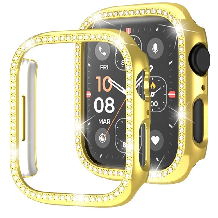 For Apple Watch Series 4  /  5  /  6  /  SE  /  SE (2022) 44mm Rhinestone Decor Hollow Out Electroplating PC Watch Case