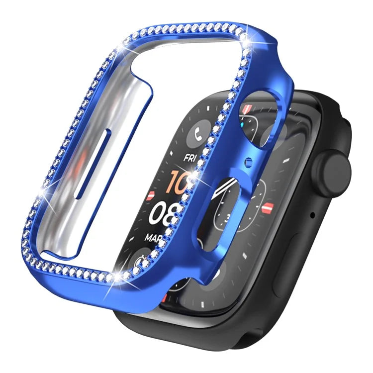 For Apple Watch Series 4  /  5  /  6  /  SE  /  SE (2022) 44mm Rhinestone Decor Hollow Out Electroplating PC Watch Case