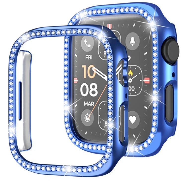 For Apple Watch Series 4  /  5  /  6  /  SE  /  SE (2022) 44mm Rhinestone Decor Hollow Out Electroplating PC Watch Case