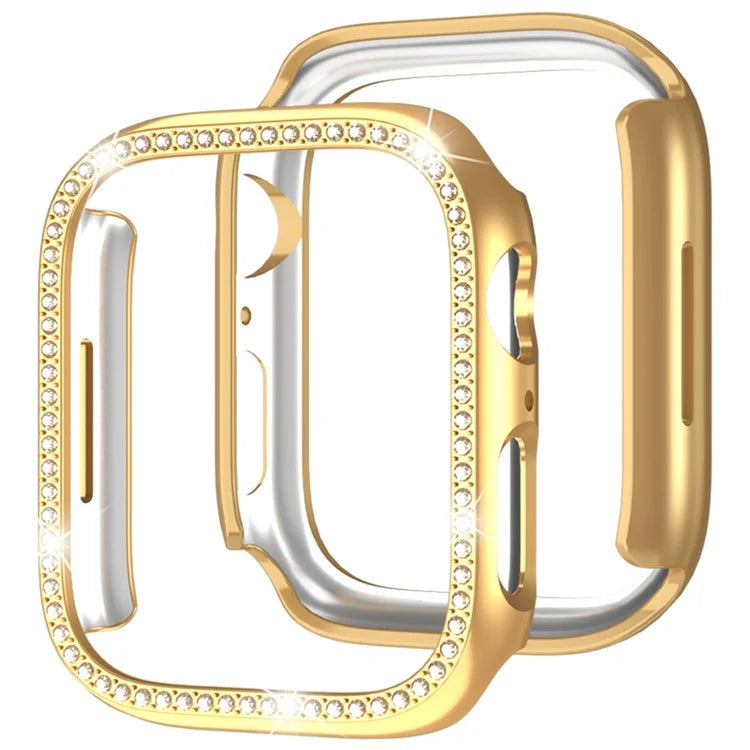 For Apple Watch Series 4  /  5  /  6  /  SE  /  SE (2022) 44mm Rhinestone Decor Hollow Out Electroplating PC Watch Case