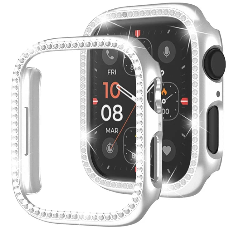 For Apple Watch Series 4  /  5  /  6  /  SE  /  SE (2022) 44mm Rhinestone Decor Hollow Out Electroplating PC Watch Case
