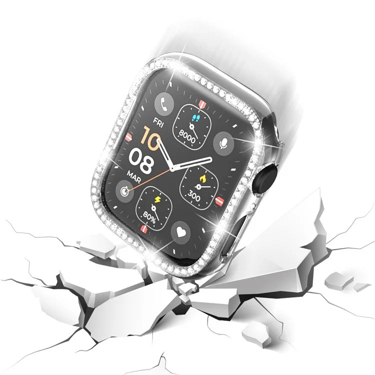 For Apple Watch Series 4  /  5  /  6  /  SE  /  SE (2022) 40mm Rhinestone Decor Hollow Out Electroplating PC Watch Case