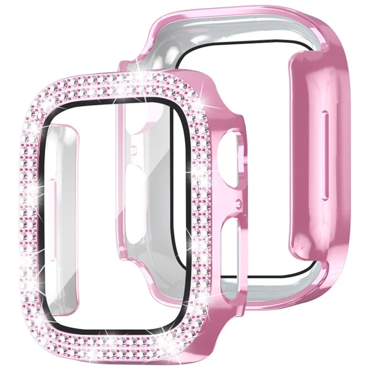 For Apple Watch Series 4  /  5  /  6  /  SE  /  SE (2022) 44mm Rhinestone Decor Electroplating PC Watch Case with Tempered Glass Film