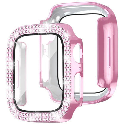 For Apple Watch Series 4  /  5  /  6  /  SE  /  SE (2022) 44mm Rhinestone Decor Electroplating PC Watch Case with Tempered Glass Film