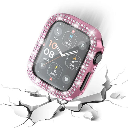 For Apple Watch Series 4  /  5  /  6  /  SE  /  SE (2022) 44mm Rhinestone Decor Electroplating PC Watch Case with Tempered Glass Film