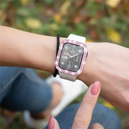 For Apple Watch Series 4  /  5  /  6  /  SE  /  SE (2022) 44mm Rhinestone Decor Electroplating PC Watch Case with Tempered Glass Film