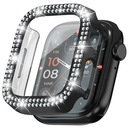 For Apple Watch Series 4  /  5  /  6  /  SE  /  SE (2022) 44mm Rhinestone Decor Electroplating PC Watch Case with Tempered Glass Film