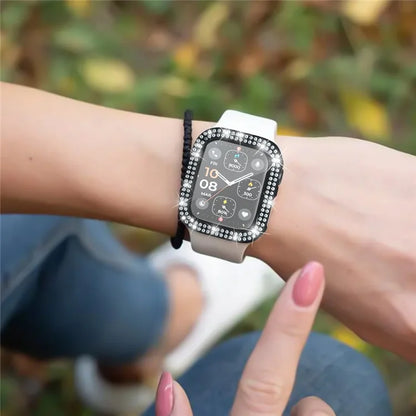 For Apple Watch Series 4  /  5  /  6  /  SE  /  SE (2022) 44mm Rhinestone Decor Electroplating PC Watch Case with Tempered Glass Film