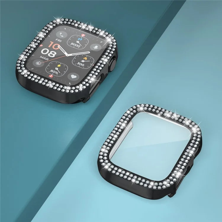 For Apple Watch Series 4  /  5  /  6  /  SE  /  SE (2022) 44mm Rhinestone Decor Electroplating PC Watch Case with Tempered Glass Film