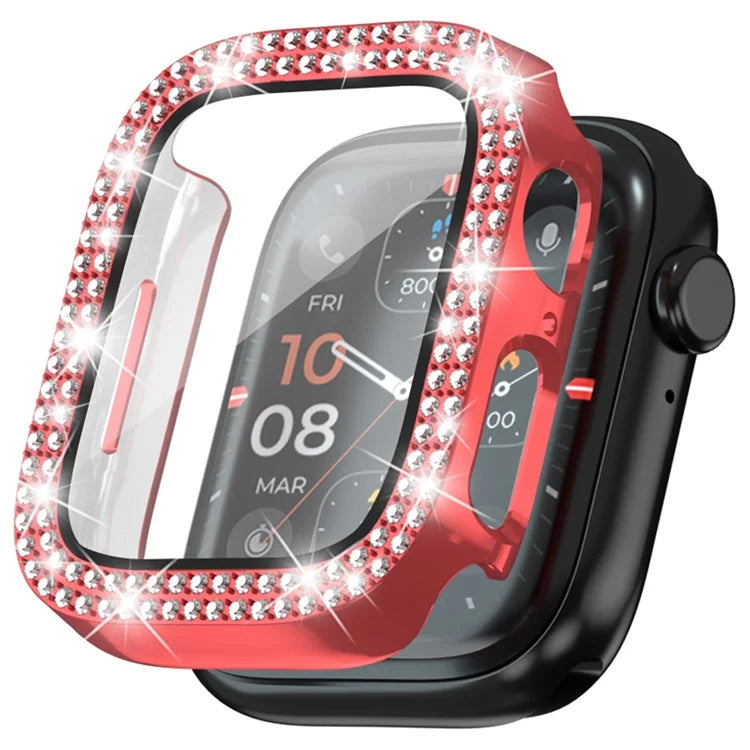 For Apple Watch Series 4  /  5  /  6  /  SE  /  SE (2022) 44mm Rhinestone Decor Electroplating PC Watch Case with Tempered Glass Film
