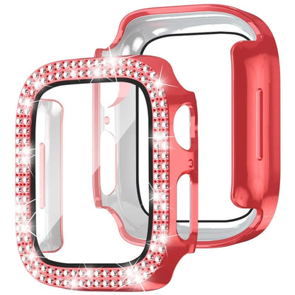 For Apple Watch Series 4  /  5  /  6  /  SE  /  SE (2022) 44mm Rhinestone Decor Electroplating PC Watch Case with Tempered Glass Film