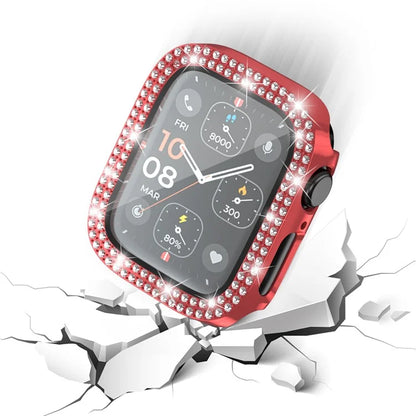 For Apple Watch Series 4  /  5  /  6  /  SE  /  SE (2022) 44mm Rhinestone Decor Electroplating PC Watch Case with Tempered Glass Film