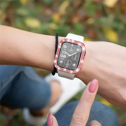 For Apple Watch Series 4  /  5  /  6  /  SE  /  SE (2022) 44mm Rhinestone Decor Electroplating PC Watch Case with Tempered Glass Film