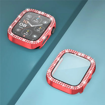 For Apple Watch Series 4  /  5  /  6  /  SE  /  SE (2022) 44mm Rhinestone Decor Electroplating PC Watch Case with Tempered Glass Film
