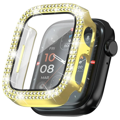 For Apple Watch Series 4  /  5  /  6  /  SE  /  SE (2022) 44mm Rhinestone Decor Electroplating PC Watch Case with Tempered Glass Film