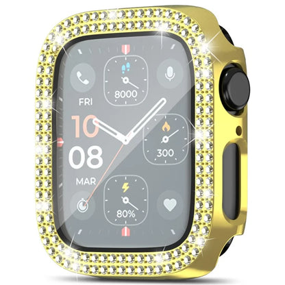 For Apple Watch Series 4  /  5  /  6  /  SE  /  SE (2022) 44mm Rhinestone Decor Electroplating PC Watch Case with Tempered Glass Film