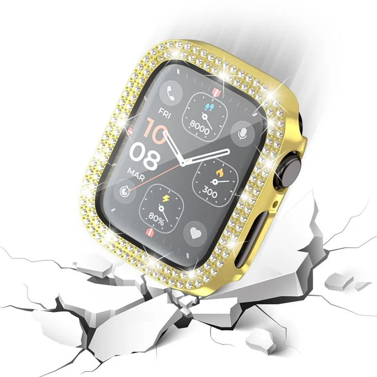 For Apple Watch Series 4  /  5  /  6  /  SE  /  SE (2022) 44mm Rhinestone Decor Electroplating PC Watch Case with Tempered Glass Film