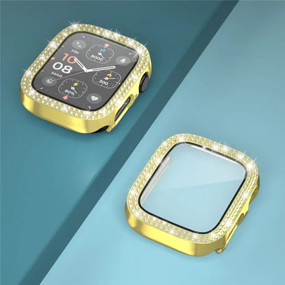 For Apple Watch Series 4  /  5  /  6  /  SE  /  SE (2022) 44mm Rhinestone Decor Electroplating PC Watch Case with Tempered Glass Film
