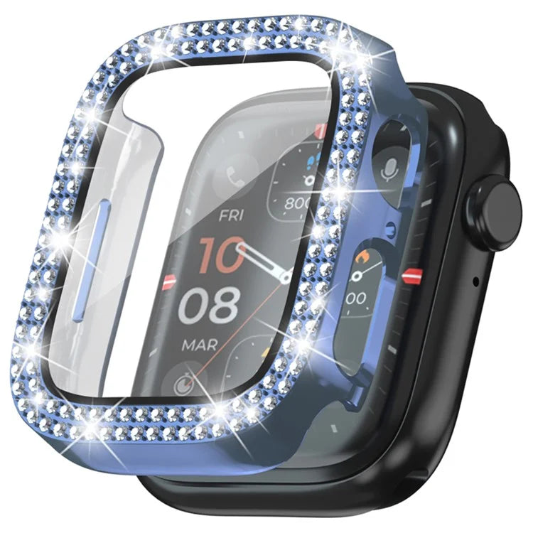 For Apple Watch Series 4  /  5  /  6  /  SE  /  SE (2022) 44mm Rhinestone Decor Electroplating PC Watch Case with Tempered Glass Film