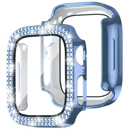 For Apple Watch Series 4  /  5  /  6  /  SE  /  SE (2022) 44mm Rhinestone Decor Electroplating PC Watch Case with Tempered Glass Film