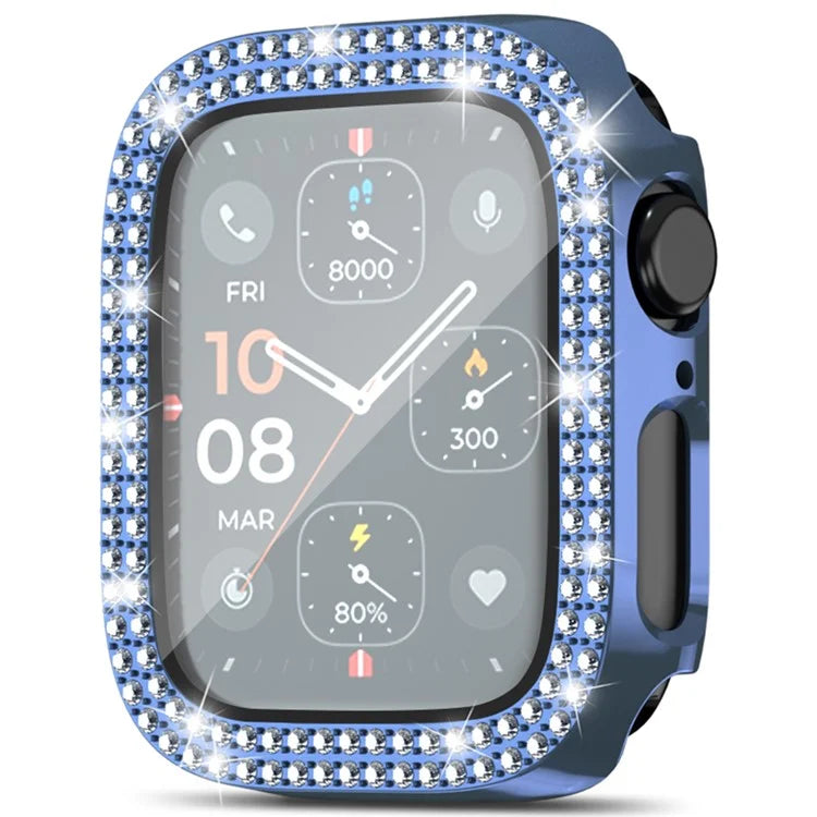 For Apple Watch Series 4  /  5  /  6  /  SE  /  SE (2022) 44mm Rhinestone Decor Electroplating PC Watch Case with Tempered Glass Film