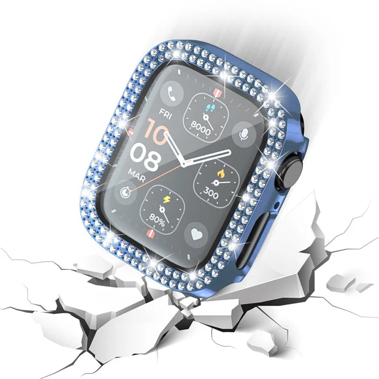 For Apple Watch Series 4  /  5  /  6  /  SE  /  SE (2022) 44mm Rhinestone Decor Electroplating PC Watch Case with Tempered Glass Film