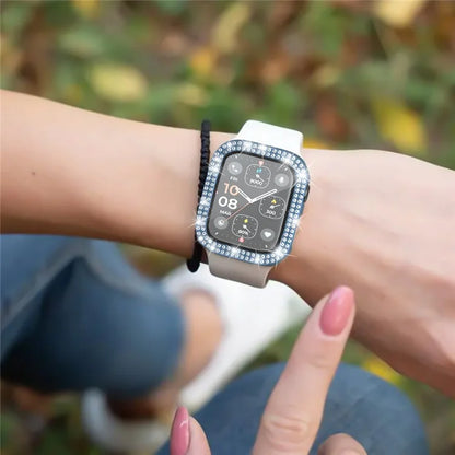 For Apple Watch Series 4  /  5  /  6  /  SE  /  SE (2022) 44mm Rhinestone Decor Electroplating PC Watch Case with Tempered Glass Film