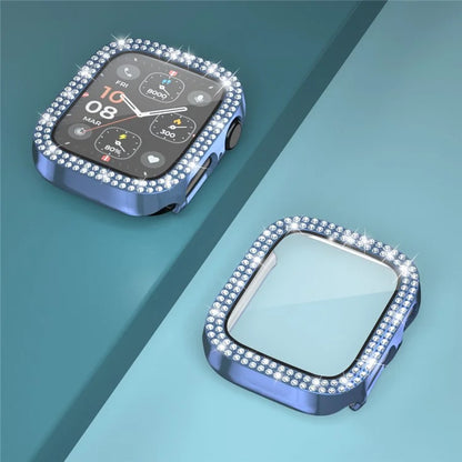 For Apple Watch Series 4  /  5  /  6  /  SE  /  SE (2022) 44mm Rhinestone Decor Electroplating PC Watch Case with Tempered Glass Film