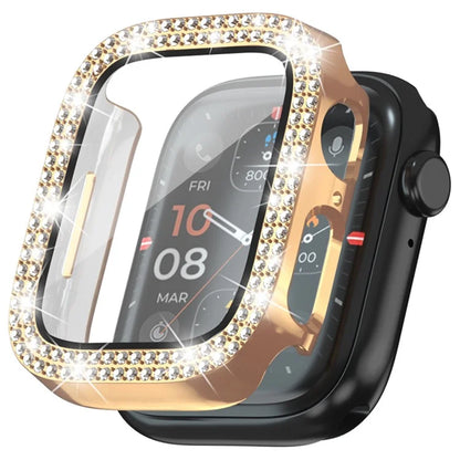 For Apple Watch Series 4  /  5  /  6  /  SE  /  SE (2022) 44mm Rhinestone Decor Electroplating PC Watch Case with Tempered Glass Film