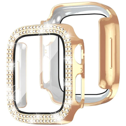 For Apple Watch Series 4  /  5  /  6  /  SE  /  SE (2022) 44mm Rhinestone Decor Electroplating PC Watch Case with Tempered Glass Film