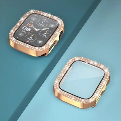 For Apple Watch Series 4  /  5  /  6  /  SE  /  SE (2022) 44mm Rhinestone Decor Electroplating PC Watch Case with Tempered Glass Film
