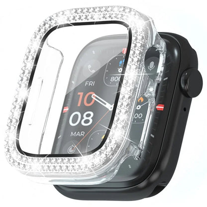 For Apple Watch Series 4  /  5  /  6  /  SE  /  SE (2022) 44mm Rhinestone Decor Electroplating PC Watch Case with Tempered Glass Film
