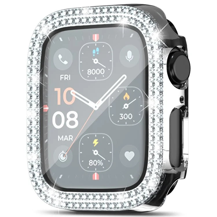 For Apple Watch Series 4  /  5  /  6  /  SE  /  SE (2022) 44mm Rhinestone Decor Electroplating PC Watch Case with Tempered Glass Film