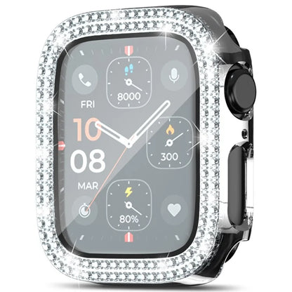 For Apple Watch Series 4  /  5  /  6  /  SE  /  SE (2022) 44mm Rhinestone Decor Electroplating PC Watch Case with Tempered Glass Film
