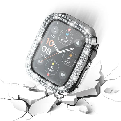 For Apple Watch Series 4  /  5  /  6  /  SE  /  SE (2022) 44mm Rhinestone Decor Electroplating PC Watch Case with Tempered Glass Film