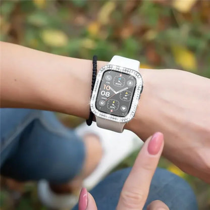For Apple Watch Series 4  /  5  /  6  /  SE  /  SE (2022) 44mm Rhinestone Decor Electroplating PC Watch Case with Tempered Glass Film