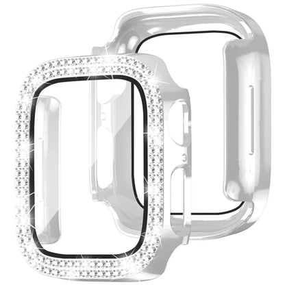 For Apple Watch Series 4  /  5  /  6  /  SE  /  SE (2022) 44mm Rhinestone Decor Electroplating PC Watch Case with Tempered Glass Film