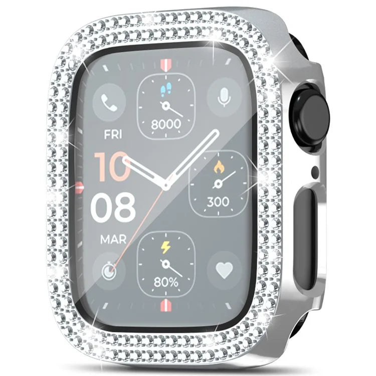 For Apple Watch Series 4  /  5  /  6  /  SE  /  SE (2022) 44mm Rhinestone Decor Electroplating PC Watch Case with Tempered Glass Film