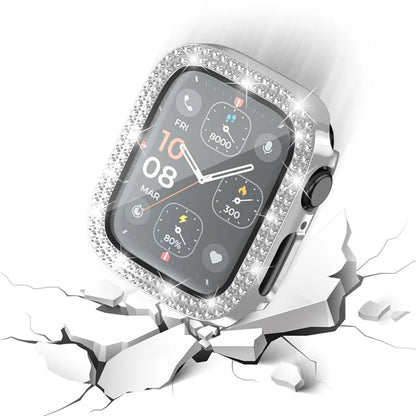 For Apple Watch Series 4  /  5  /  6  /  SE  /  SE (2022) 44mm Rhinestone Decor Electroplating PC Watch Case with Tempered Glass Film