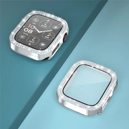 For Apple Watch Series 4  /  5  /  6  /  SE  /  SE (2022) 44mm Rhinestone Decor Electroplating PC Watch Case with Tempered Glass Film