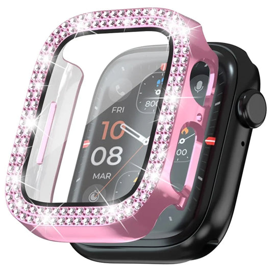 For Apple Watch Series 4  /  5  /  6  /  SE  /  SE (2022) 40mm Rhinestone Decor Electroplating PC Watch Case with Tempered Glass Film