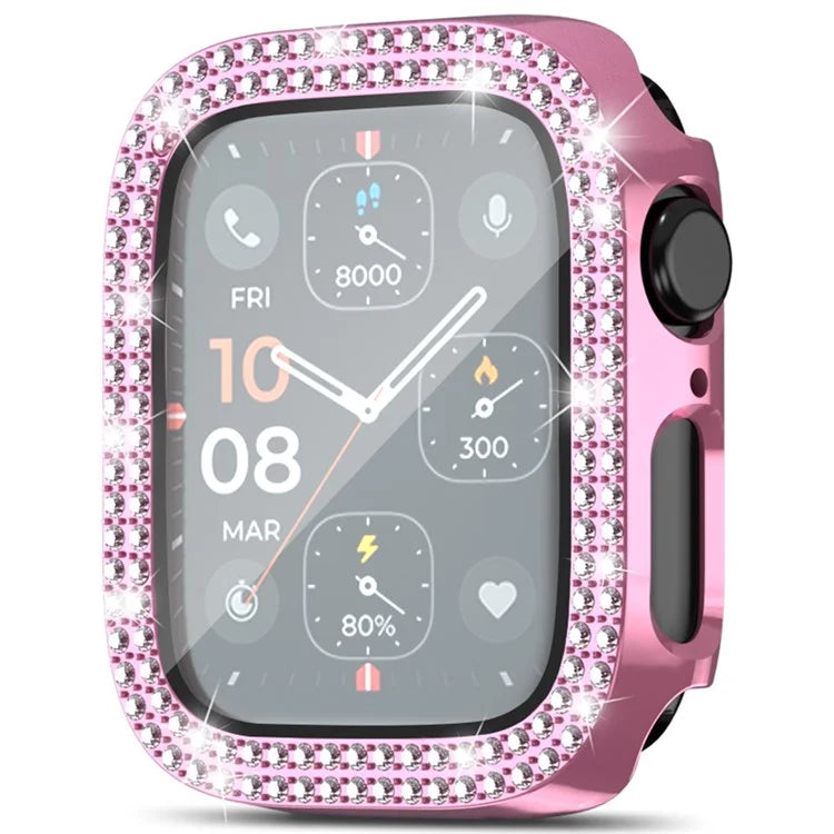 For Apple Watch Series 4  /  5  /  6  /  SE  /  SE (2022) 40mm Rhinestone Decor Electroplating PC Watch Case with Tempered Glass Film
